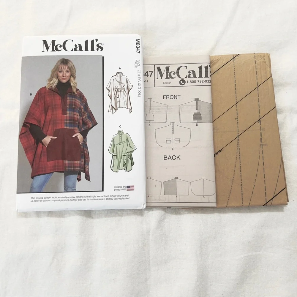 McCall’s M8347 Poncho Pattern L-XXL Uncut Factory Folded